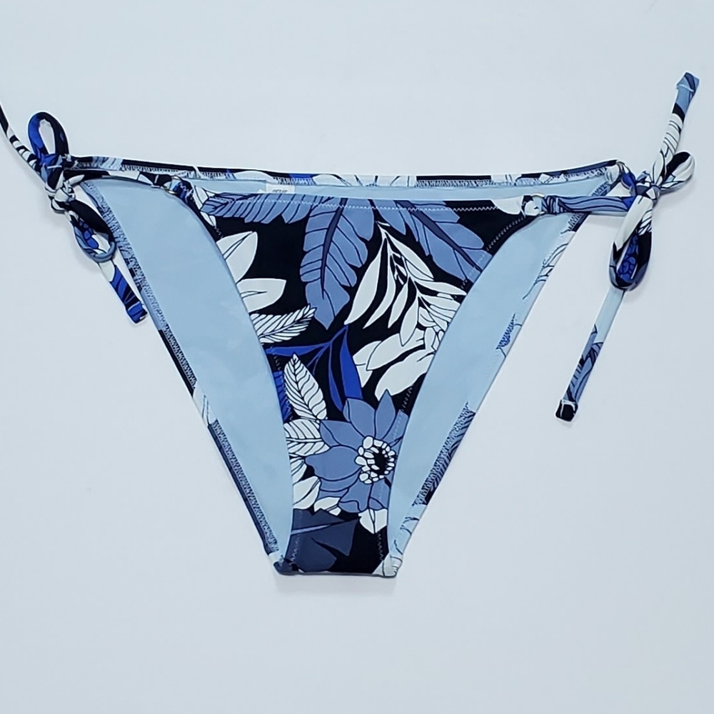 Aerie Blue Floral Side Tie Bikini Bottoms
